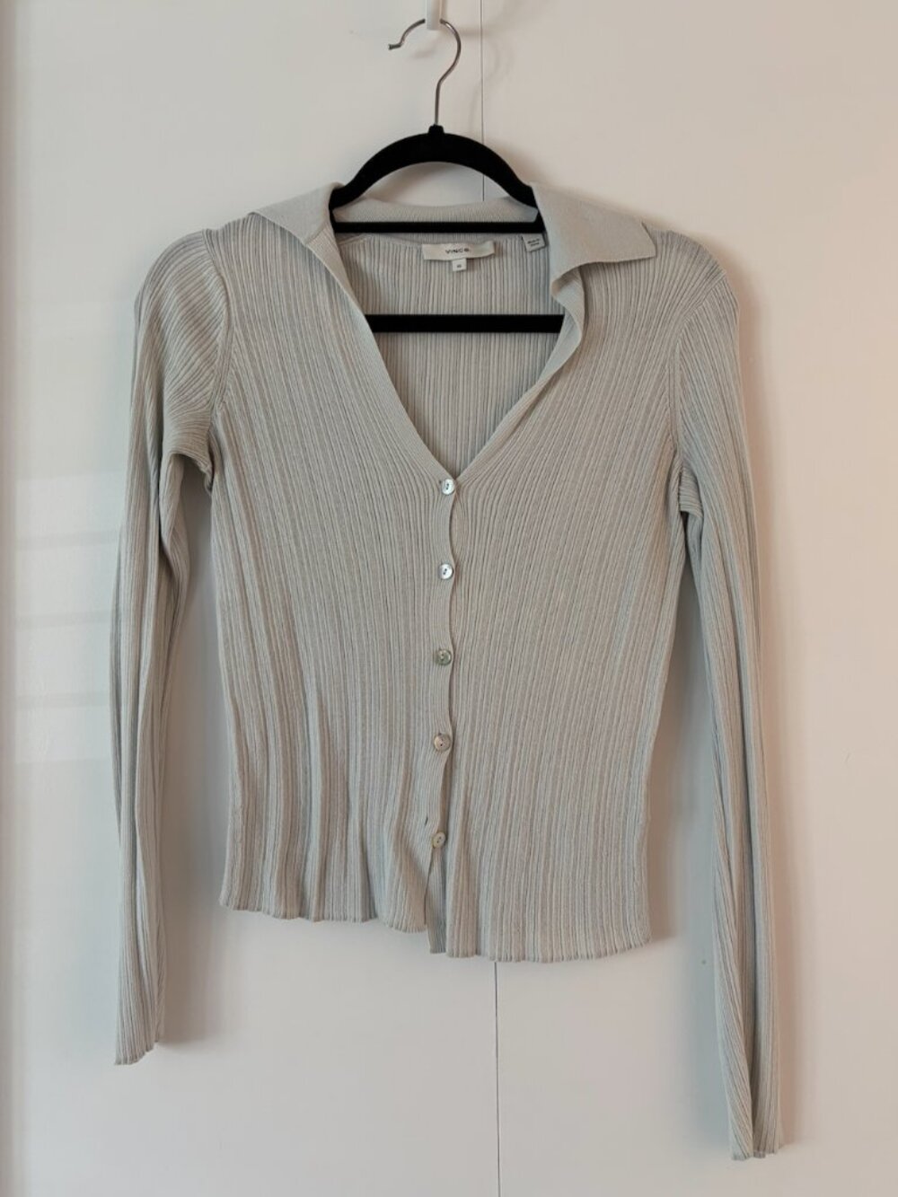 Pale Blue Vince Sheer Ribbed Button-Front Top